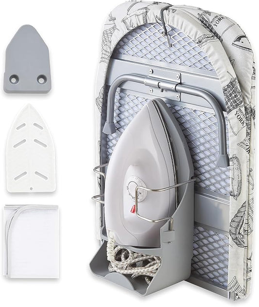 Foldable Ironing Board,13"x35" Folding Tabletop Small Ironing Board with Iron Holder and Wall Mount Space-Saving, White