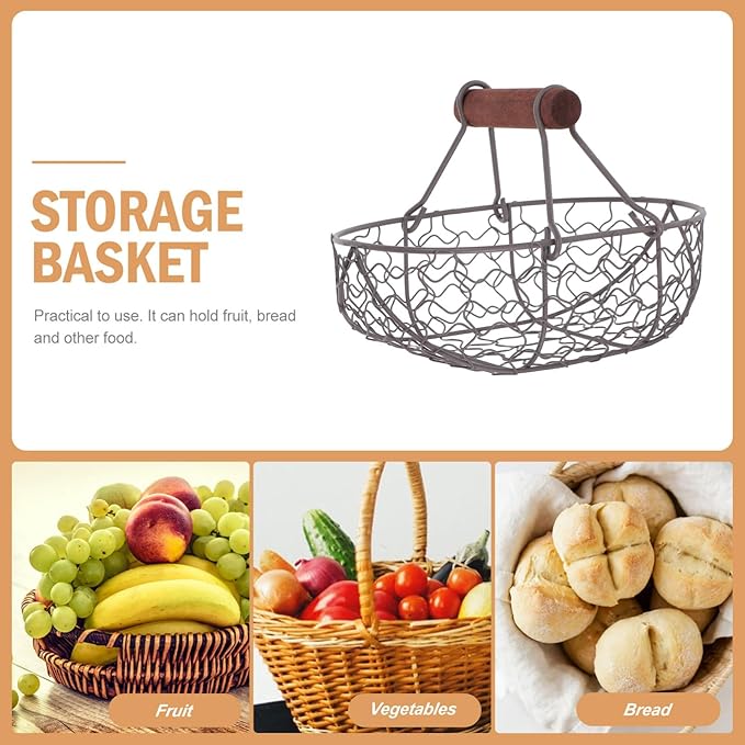 Farmhouse Wire Egg Basket Vintage Style Metal Egg Collecting Basket, Eggs Container Holder for Countertop, Storage for Fresh Eggs, Fruit, Snacks, Party Gathering