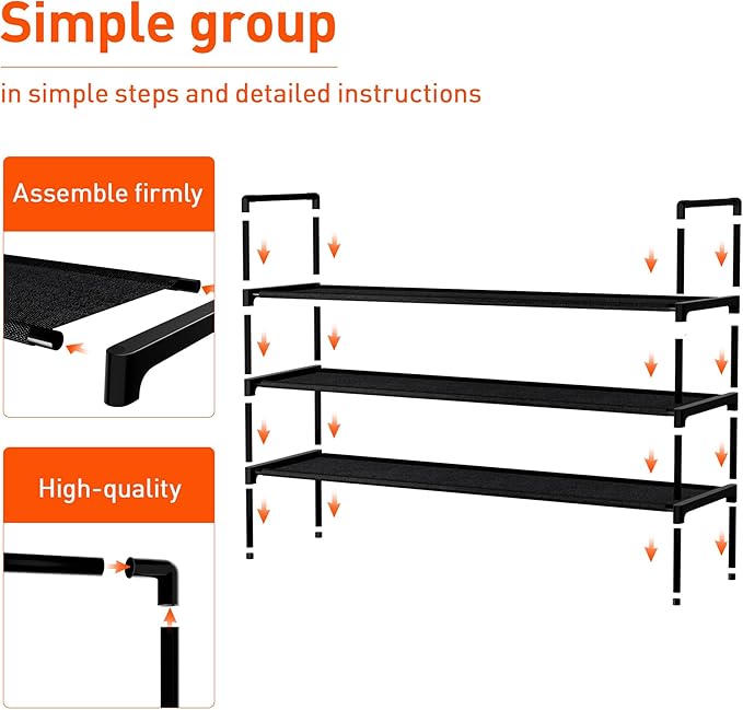 Shoe Rack 3 Tier Shoe Organizer Shoe Storage Shoe Rack for Narrow Hallway Entryway Bedroom Easy Assembly (Black)-NeatNest