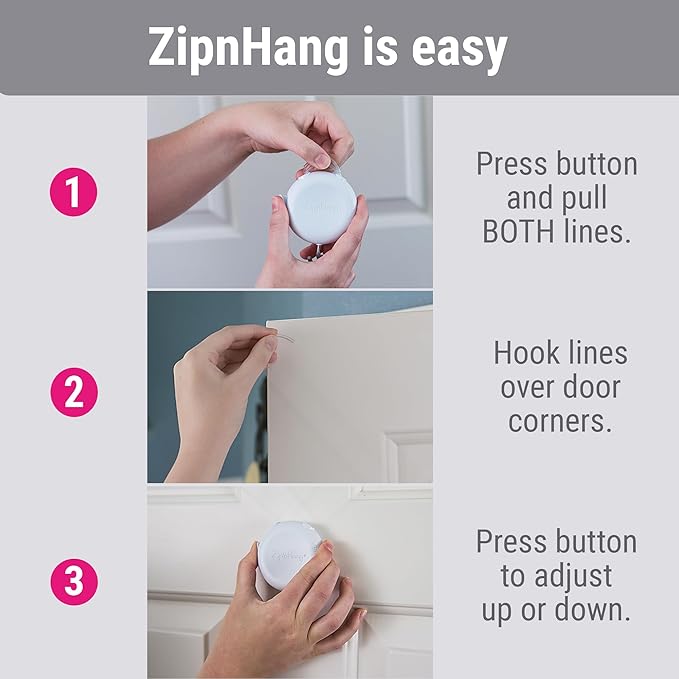 Wreath Hangers for Front Door (White - 1 Pack) - Damage Free Hanging - ZIPNHANG: Adjustable Door Hanger. Christmas Wreath & Decor Hanger for Front Door. Hooks for Hanging on Glass Doors, Screen Doors