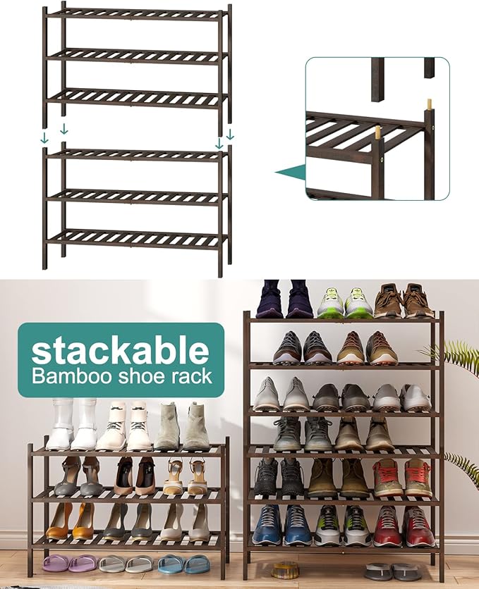 Shoe Rack for Closet, 3-Tier Bamboo Wood Shoe Racks, Stackable | Beautiful | Natural | Functional | Sturdy, Bamboo Shoe Rack for Entryway Hallway Closet-NeatNest
