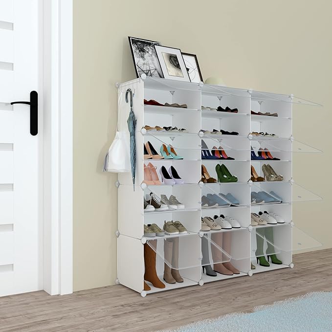 Shoe Rack Organizer, 48 Pair Shoe Storage Cabinet with Door Expandable Plastic Shoe Shelves for Closet,Entryway,Hallway,Bedroom-NeatNest