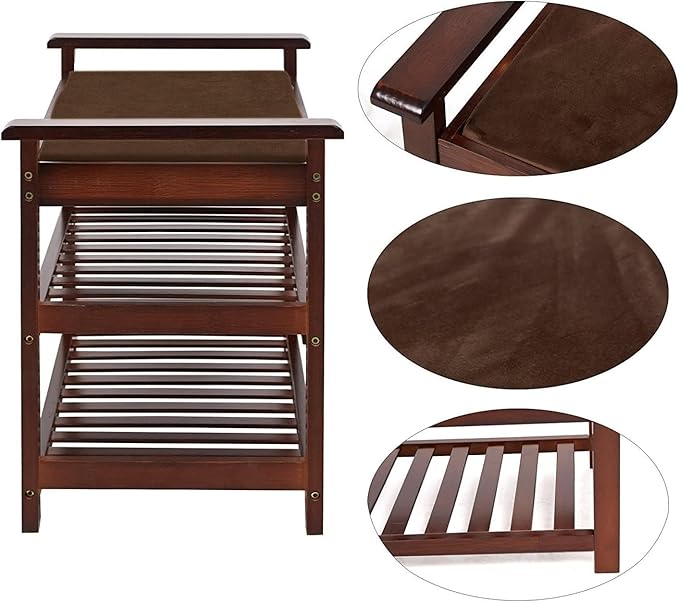 2-Tier Shoe Bench Shoe Rack Storage Organizer Hallway Bench，Top Have Cushion