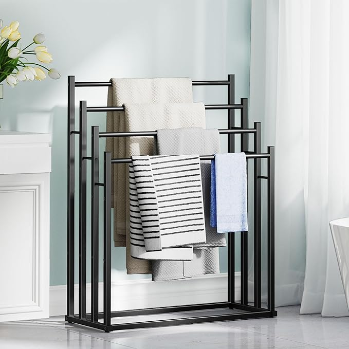 Honiter Towel Racks for Bathroom, 4 Tier Wide Towel Drying Rack Outdoor, Free Standing Towel Rack, Pool Towel Blanket Stand and Display Rack for Oversized Bath Towels