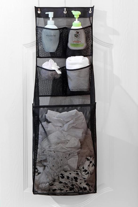 ALYER Multifunctional Over The Door Laundry Basket,Behind The Door Storage Organizer for Laundry,RV,Dorm,Bathroom,Bedroom,Pantry, Nursery,Kitchen,Black