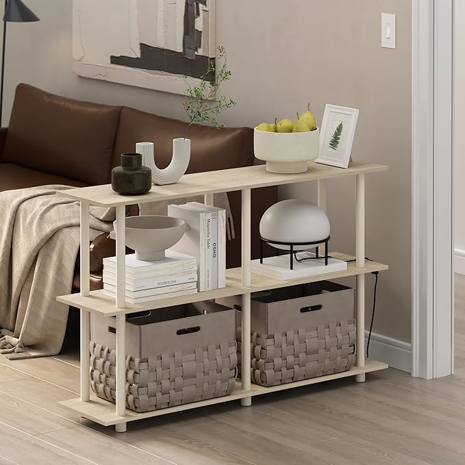 Furinno Turn-N-Tube No Tools 3-Tier Rectangle Side Display Rack, Bauhaus Oak/Beige Plastic Pole 2 x 2