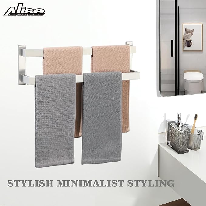 Alise Bath Double Towel Bars,Black Towel Holder Towel Racks for Bathroom Lavatory,Wall Mount Towel Hanger SUS304 Stainless Steel Towel Rail,GOY2500-LS Brushed Nickel 20 Inch