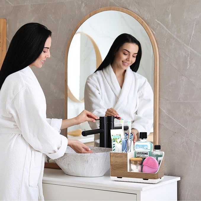 Toothbrush Holders for Bathrooms Countertop Organizer and Storage, Kids Electric Toothbrush and Toothpaste Holder, Bathroom Accessories Vanity Organizer (Wood Grain)-NeatNest