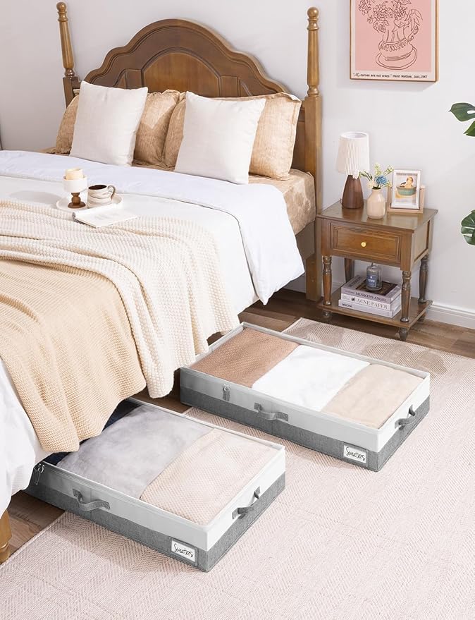 StorageWorks Large Under Bed Storage Containers with Handles and Label Holder, 2 Pack Ultra-thick Fabric Underbed Bins, Closet Organizer for Clothes, Blankets, Sweater-NeatNest