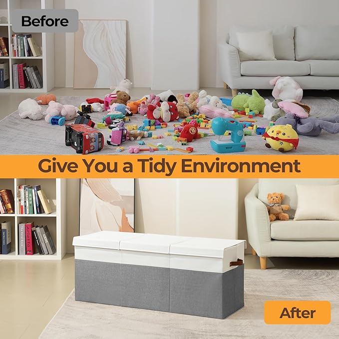 Extra Large Toy Box,150L Foldable Sturdy Toy Storage with Lid, 40"x14"x16" Kids Storage Organizer, Toy Chest for Boys&Girls,for Living Room,Nursery,Bedroom,Playroom,Large Capacity Toybox(Grey)