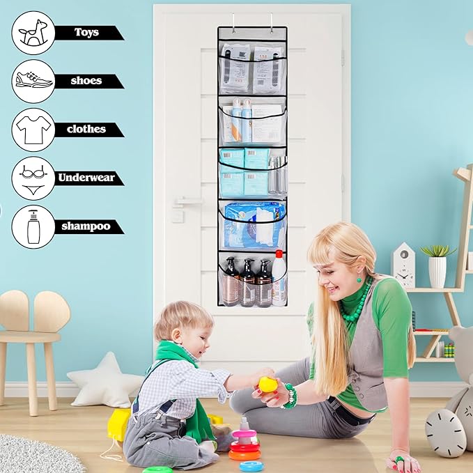 Hanging Shelves Over the Door Organizer Storage for Closet with 5 Mesh Pockets Organizers, Days of the Week Clothes Organizer for Bathroom Bedroom, 2 Pack-NeatNest