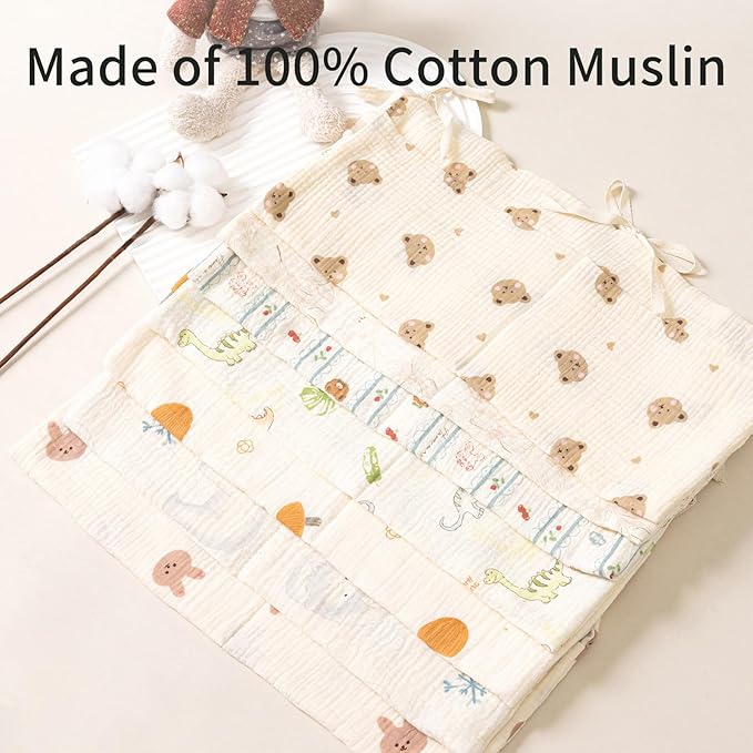 Hanging Storage Bags for Crib, 2-Pack Diaper Bag Organizers Crib Baby Nappy Bags Cribs Accessories for Bed Playpen, Bunk Organizing Bag Muslin Bedside Pockets for Milk Bottle/Toy/Diaper (Bear & Bunny)-NeatNest