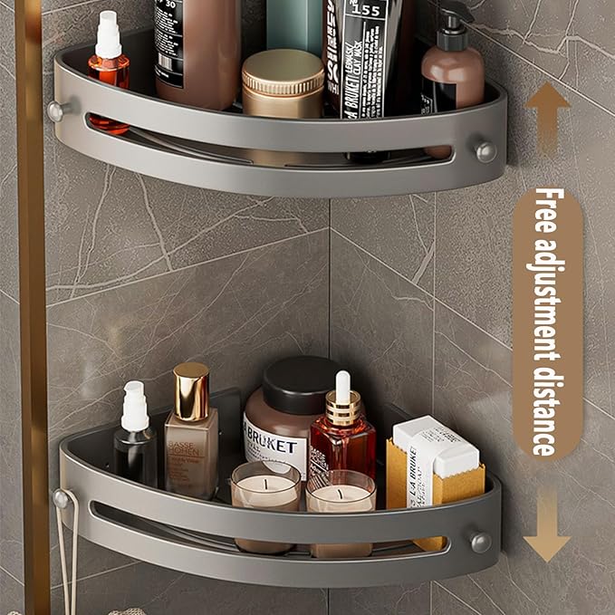 Corner Shower Caddy Shelf,No Punching Design,3-Tier Shower Organizer,Wall Mounted Shower Shelf for Bathroom, Kitchen, Countertop(Gray)
