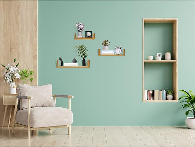 100% Solid Wood Floating Shelves Perfect for Bathroom Décor Set of 3 Wooden Wall Shelves for Bedroom Living Room Kitchen Simple Minimalist Home Décor-NeatNest