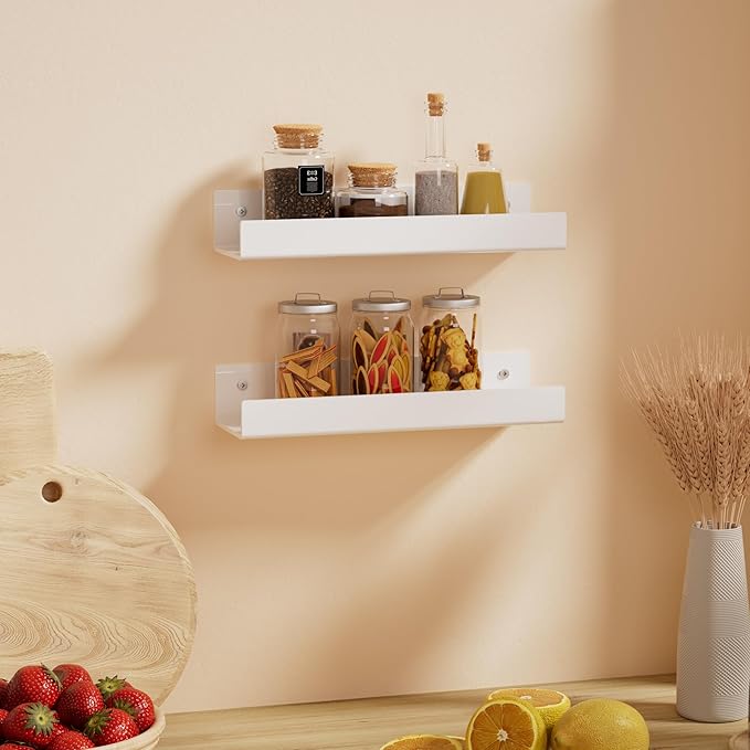 12 Inches White Acrylic Wall Shelves 2 Pack, Acrylic Bookshelf for Wall. Wall Mounting Shelf for Living Room-NeatNest
