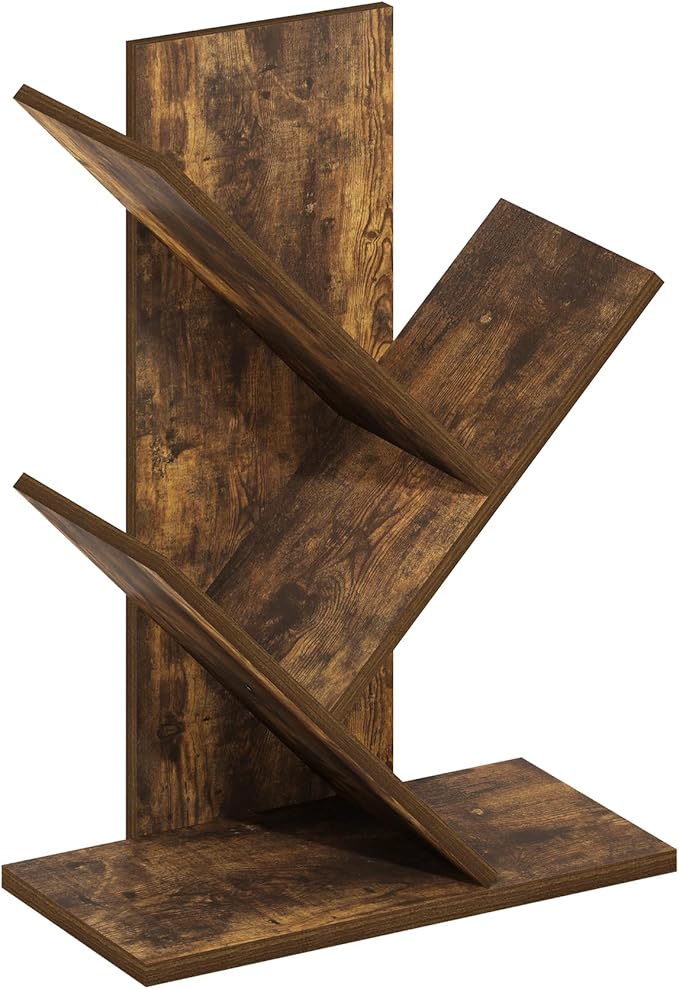 Furinno Tree Bookshelf 3-Tier Floor Standing Tree Bookcase, Amber Pine-NeatNest