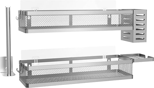 PUSDON Metal Wall Hanging Basket 2 Packs DIY Suitable for Multiple Scenes - Large Silver Grey Netting Set-NeatNest