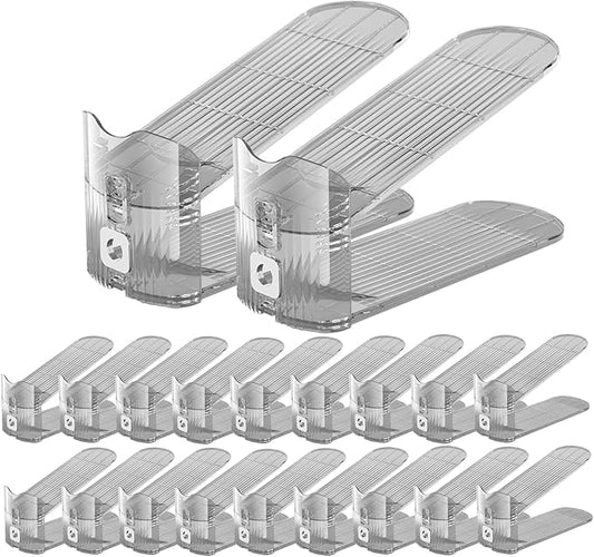 CiBiZi Clear Shoe Slots Organizers 20Pack Shoe Stacker Organizer for Closet Shoe Stackers for a Pair of Shoes Shoe Display Shelf Organizador de Zapatos Shoe Rack Holders Space Saver (Grey)-NeatNest