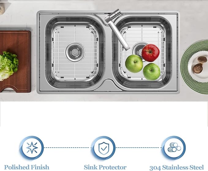 Bottom of Sink Protector Rack, Stainless Steel 13.2"x11.6" Sink Grid Dish Drying Rack Grate with Center Drain Hole 2 Packs-NeatNest