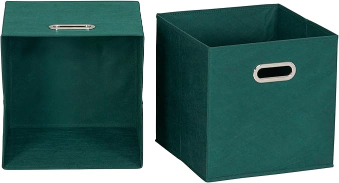 Household Essentials Fabric Storage Cube Bins, 6 Piece Set, Strong Poly-Woven Fabric, Chipboard Sides, Grommet Front Handle, Stackable and Foldable, Classic Design, Green