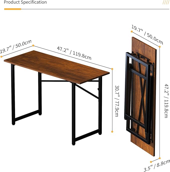 47 inch Folding Desk No Assembly Required, Writing Gaming Computer Camping Table, Home Office Desk, Mahogany-NeatNest
