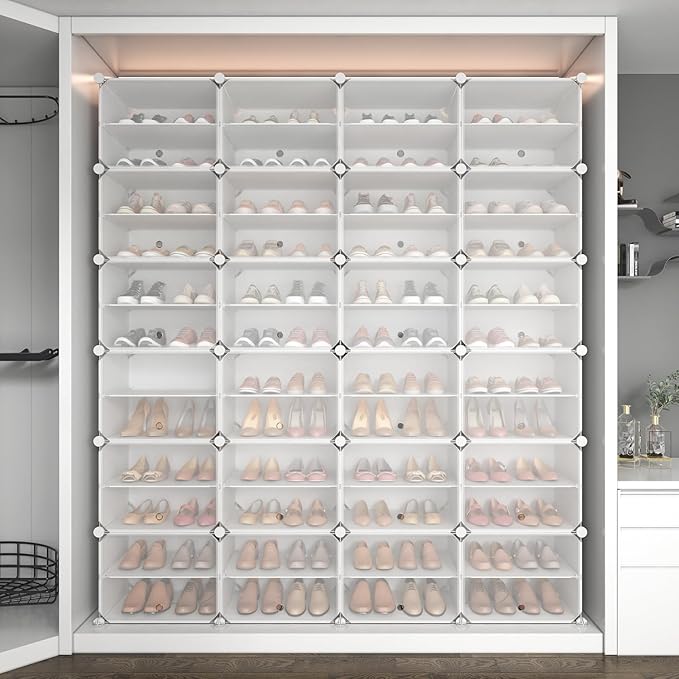 ROJASOP Shoe Storage Cabinet, 12-Tier Shoe Organizer 96 Pairs Extra Large Plastic Shoe Rack with Covers Portable Shoe Rack Organizer with Doors Big Shoe Rack for Closet Entryway Bedroom-NeatNest