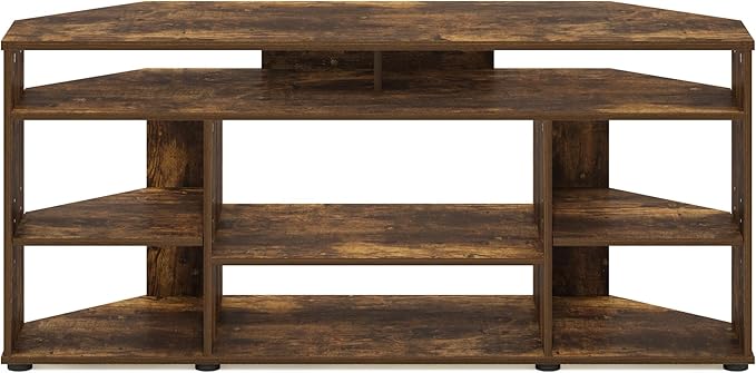 Furinno Besi No Tools Assembly Industrial Style TV Stand, Entertainment Center for 50 inch TV, Amber Pine/Black-NeatNest