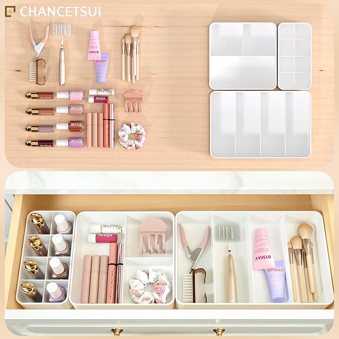 CHANCETSUI Drawer Organizer White Sorting Trays: Stackable Bins Minimalist Design Storage for Home Use-NeatNest