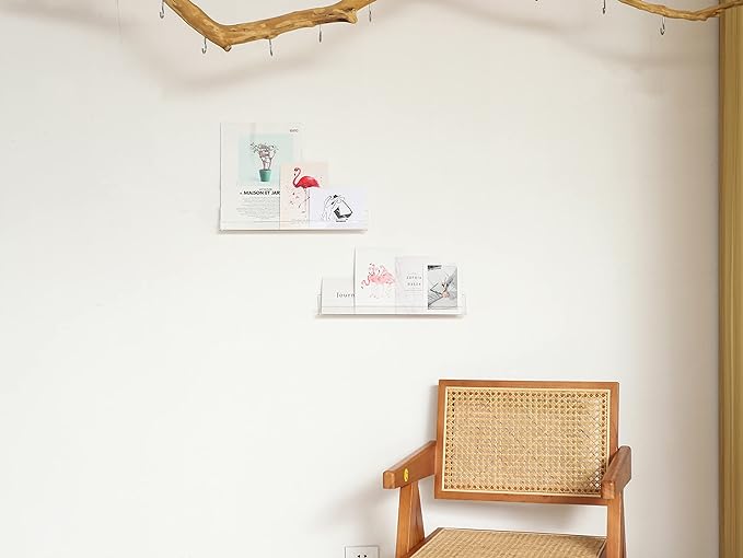 IEEK 4 PCS Floating Invisible Kids Bookshelf Wall Mounted Nail Polish Rack,Clear Acrylic Picture Ledge Vinyl Record Display Shelf Nail Polish Holder with Removable Anti-Slip End Inserts,15 inch-NeatNest