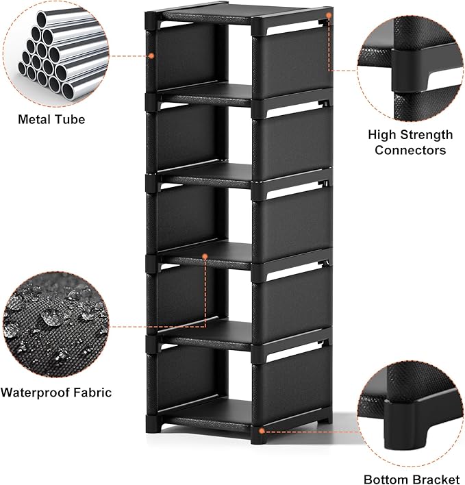 6-Tier Shoe Rack Shoe Organizer, Adjustable Rack Sturdy Easy to Assemble Narrow Shoe Shelf for Closet Entryway Hallway Balcony-NeatNest