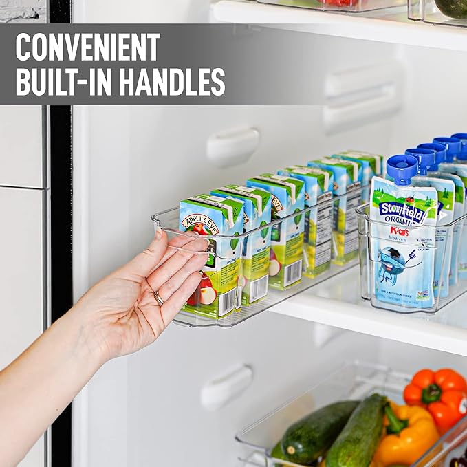 Zulay 4 Pack Clear Refrigerator Organizer Bins - Narrow Fridge Organizers and Storage Clear - Ideal Freezer Organizer Bins, Refrigerator Storage Containers, Kitchen Cabinets, Pantry Organization