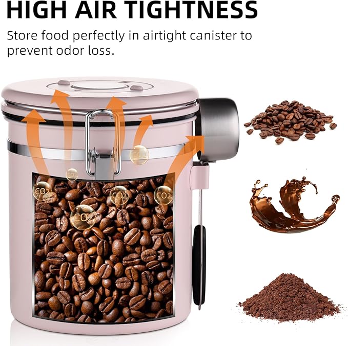 Bincoo Pink Coffee Canister, Large Stainless Steel Coffee Bean Storage Container with Date Tracker (800ML)-NeatNest