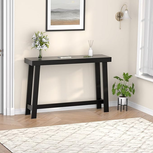 Bamboo Wood Entryway Table 47.2" Console Table, Narrow Sofa Table with Support Beam for Entrance, Hallway, Living Room, Bedroom, Foyer(Black)-NeatNest