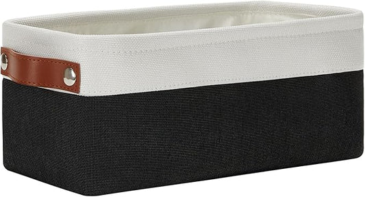 DULLEMELO Toilet Paper Storage Basket with Leather Handles, for Back of Toilet, Bathroom Storage for Towels & Paper (White & Black)-NeatNest