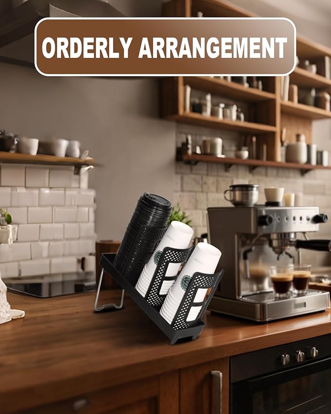 Coffee Cup Holder,Cup and Lid Dispenser with Stand,Disposable Cups Organizer,3 Slots,for Coffee Station,Bar,Office,Home,Restaurant,Breakroom,Countertop-NeatNest