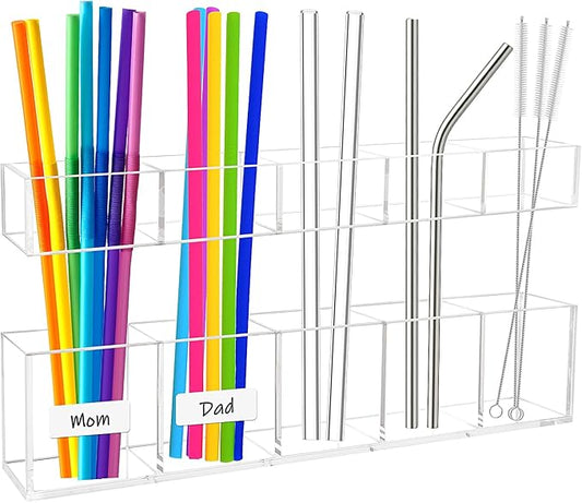 9.5" Acrylic Straw Holder for Cabinet Door,Cabinet Straw Holder Organizer with Double Sided Adhesive Tape and Sticker,Reusable Tumbler Organizer Storage for Kitchen Counter Cupboard