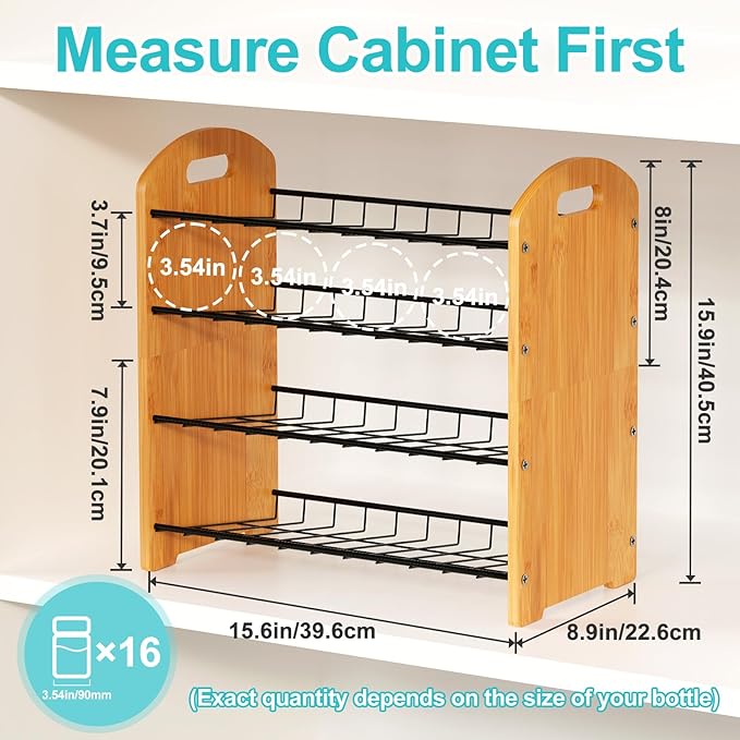 4 Tier Water Bottle Organizer, Stackable Bamboo Water Bottle Holder, Water Bottle Storage Rack Tumbler Travel Mug Cup Organizer for Kitchen Cabinet Countertop Pantry (Black)-NeatNest