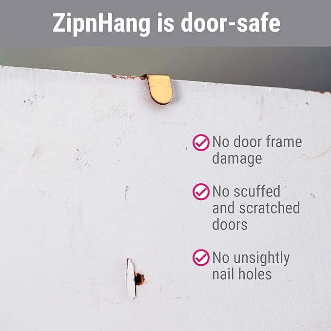 Over the Door Hooks for Damage Free Hanging - ZIPNHANG: Adjustable Door Hanger. Wreath Hanger for Front Door. Hooks for Hangings on Glass Doors, Screen Doors, Closet - 3 PACK