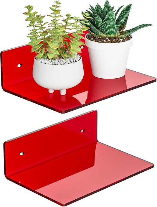 9 Inch Red Acrylic Small Wall Shelf, Home Wall Display Ledges for Storage, Room Décor, Space Saving, Items Organizer, 2 Pack-NeatNest