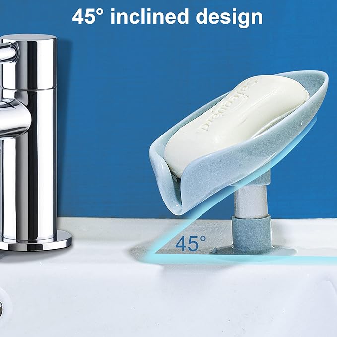 2Pack Soap Holder Leaf-Shape - Self Draining Soap Dish Holder, Not Punched Easy Clean Bar Soap Holder, with Suction Cup Soap Dish Suitable for Shower, Bathroom, Kitchen Sink (Grey + Green)-NeatNest