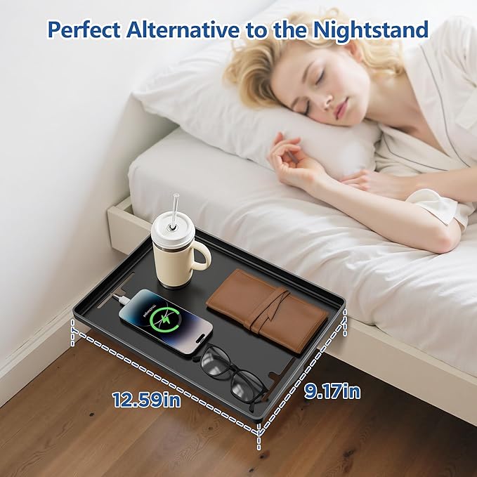 Bedside Shelf for Dorm Bunk Bed, Clip On Nightstand, Bed Side Table Tray Organizer, College Dorm Room Essentials for Girls/Guys, Bedside Tray with Cable Management for Dormitory, Back to School-NeatNest