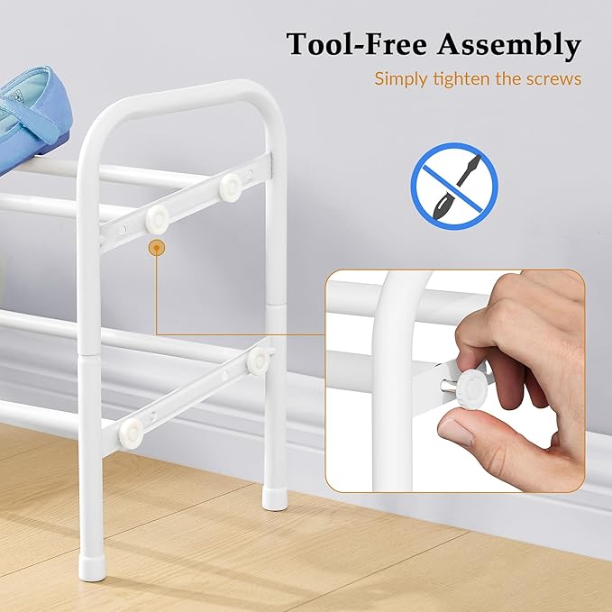 Shoe Rack 2 Tier,41.53'' Adjustable Metal Shoe Organizer for Closet, Bedroom, Entryway,Holds Up to 12 Pairs Shoes,Expandable,White-NeatNest