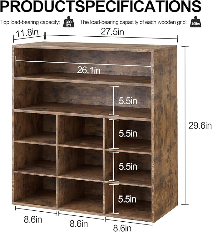 Garden 4 you Shoe Rack Organizer, 5-Tier Wood Cubby Shoe Rack with 2 Storage Shelf and 9 Cubbies, Shoe Organizer Cabinet for Entryway, Hallway, Closet and Garage,Brown-NeatNest