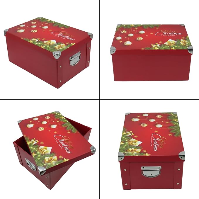 GUOZI Collapsible Storage Box, Decorative Memory Box with Lid & Metal Reinforced Corners, Cardboard File Bin with Handles, Organizer Gift Box for Keepsake Toy Photos Office Nursery Wardrobe Bookshelf-NeatNest
