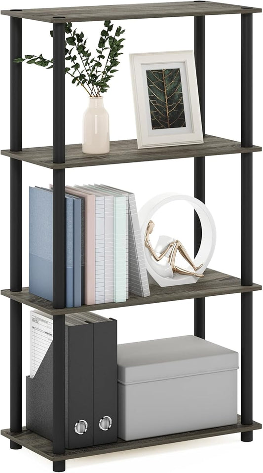 Furinno (99557GYW/BK) Turn-N-Tube 4-Tier Multipurpose Shelf Display Rack - French Oak Grey/Black-NeatNest