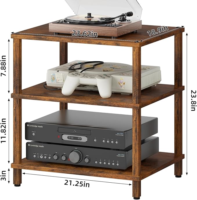 3-Tier AV Media Player Stand, brown Stereo Cabinet, Modern Stereo Cabine,Game Console Shelf,Wooden TV Stand,Multifunctional Entertainment Center, Suitable for Home, Conference Room, Game Studio-NeatNest