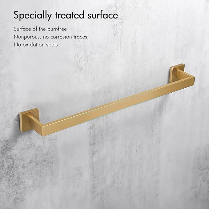 Bagnolux 22 Inch Gold Bathroom Accessories, Gold Towel Rack for Bathroom Wall Mounted Towel Bar, Heavy Duty Modern Brushed Brass Towel Holder Wall Single Towel Rod (Total Length 23.6-Inch)