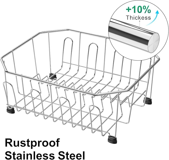 GSlife in Sink Dish Drying Rack - Stainless Steel Dish Drainer for RV Small Kitchen Apartment Sink, 13.4" L x 11.6" W, Silver