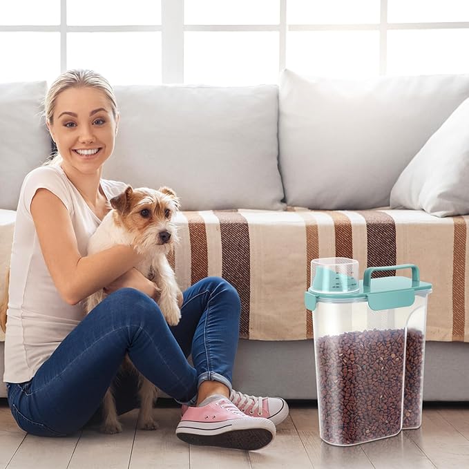 5-7Lbs Dog Cat Food Storage Container with Upgraded Large Nozzle BPA-free, 4 Snap Seals Plastic Pet Food Storage Containers with Handles (2, Elegant Blue, 5L)-NeatNest