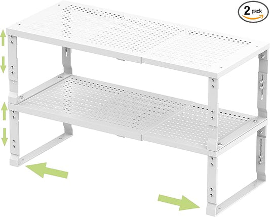Adjustable Expanable Stackable Spice Rack Shelf Pantry Storage Organizer for Kitchen Cabinet,Countertop,Bathroom and More.Space is no Longer Limited(2Packs/White/Large)-NeatNest